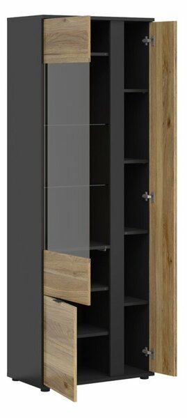 Raft Lucami 106, Stejar, Negru, Sticlă, PAL laminat, 196x70x40cm, 65.5 kg