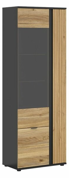 Raft Lucami 106, Stejar, Negru, Sticlă, PAL laminat, 196x70x40cm, 65.5 kg