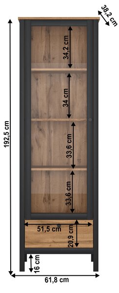 Z0ND0 Vitrină Lorcan 1w1s (stejar wotan + negru). 1065276