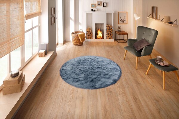 Covor Home affaire Valeria, blana artificiala, albastru inchis, 140 cm