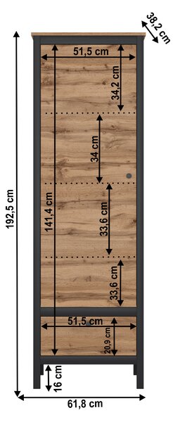 Z0ND0 Dulap cu rafturi Lorcan 1d1s (stejar wotan + negru). 1065275