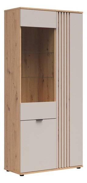Raft Venvou 102, Cașmir, Stejar artizan, MDF, PAL laminat, Sticlă, 195x90x40cm, 74.85 kg