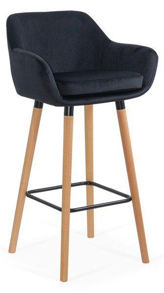 Scaun de bar Monaco, negru, catifea