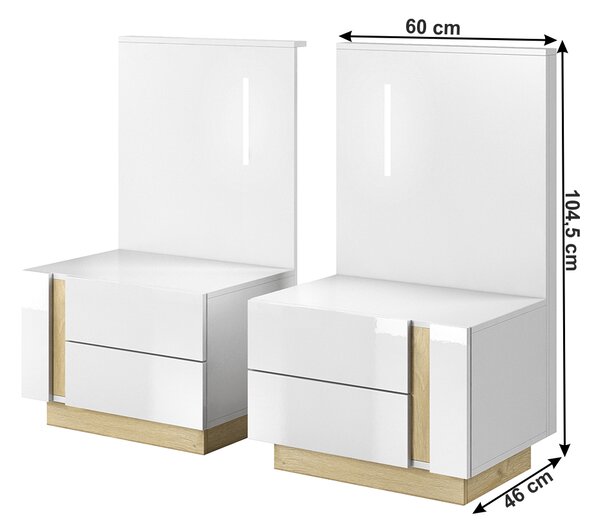 Set 2 buc noptiere Cethos (alb + stejar grandson + alb lucios). 1017248