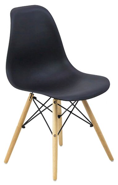 Scaun dining RAISA, plastic ABS, picioare din lemn de fag, Negru