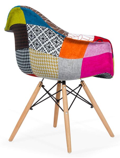 Scaun dining GAIA, tapiterie Patchwork, picioare din lemn, Multicolor