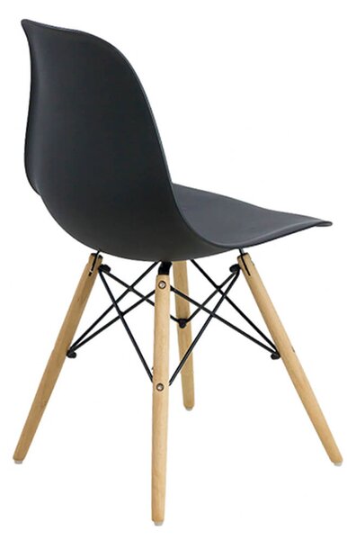 Scaun dining RAISA, plastic ABS, picioare din lemn de fag, Negru