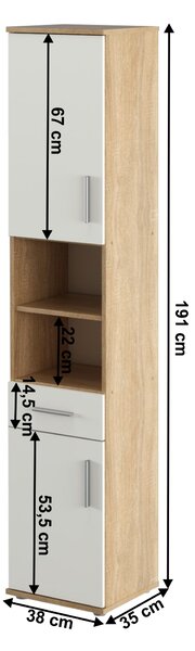 Dulap de baie înalt Leah 05 (stejar sonoma + alb mat). 1065350