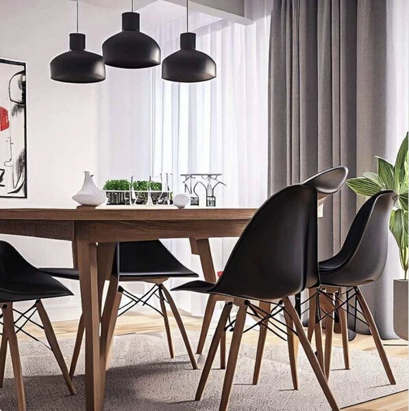 Scaun dining RAISA, plastic ABS, picioare din lemn de fag, Negru