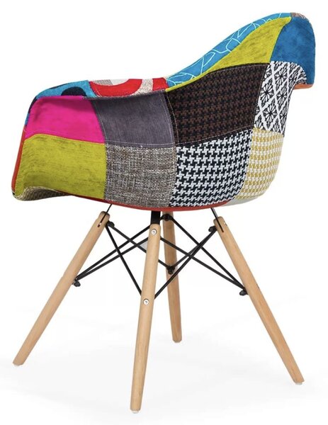 Scaun dining GAIA, tapiterie Patchwork, picioare din lemn, Multicolor