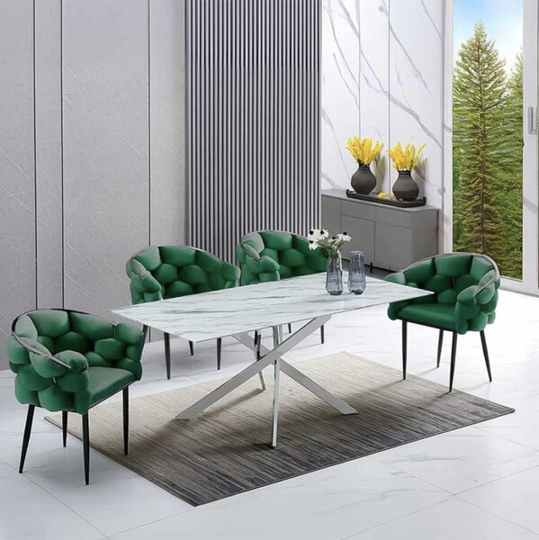 Scaun dining Daphne, verde, catifea