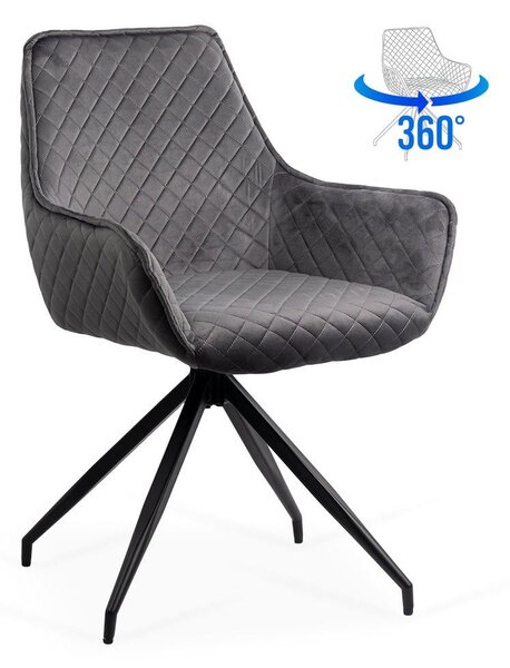 Scaun dining AIDA 193, catifea, rotativ 360 , baza metalica, Gri