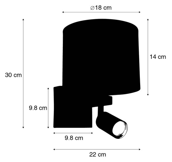 Aplică albă cu lampă de citit și abajur 18 cm negru - Brescia