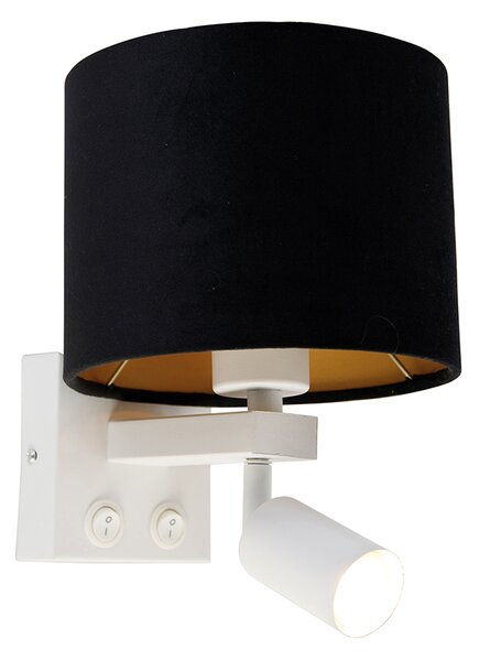 Aplică albă cu lampă de citit și abajur 18 cm negru - Brescia