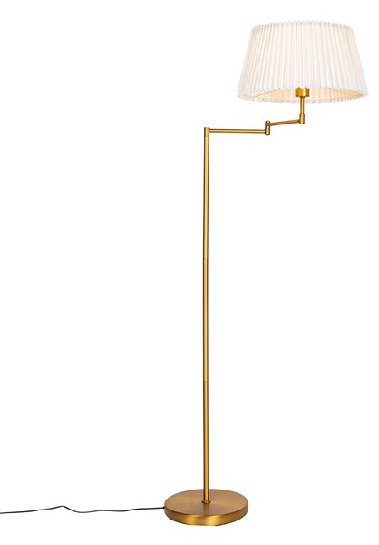 Lampă de podea bronz cu abajur alb plisat și braț reglabil - Ladas Deluxe