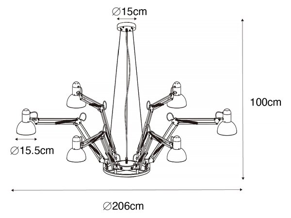 Lampă suspendată industrială neagră cu 6 lumini reglabile - Hobby Spinne