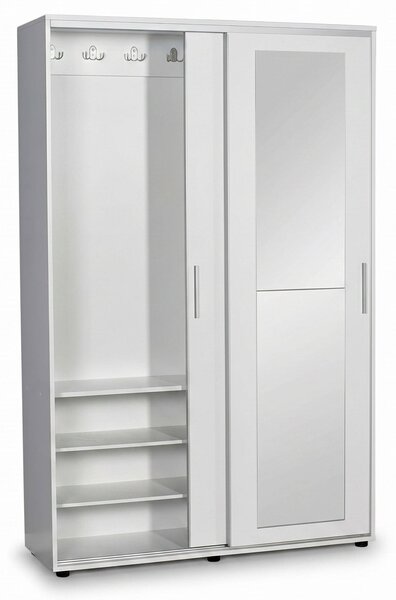Cuier cu pantofar Adore Porto Maxi, 2 usi cu oglinda, 12 rafturi, capacitate 32 perechi incaltaminte, Alb - Natur, 120x187x40 cm