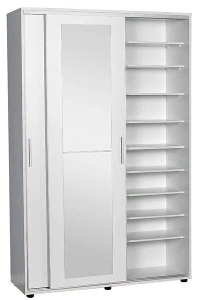 Cuier cu pantofar Adore Porto Maxi, 2 usi cu oglinda, 12 rafturi, capacitate 32 perechi incaltaminte, Alb - Natur, 120x187x40 cm
