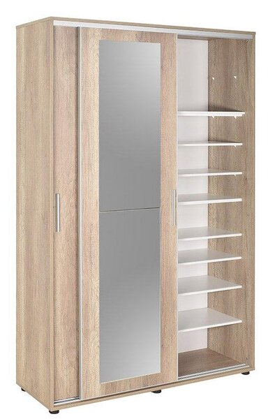 Cuier cu pantofar Adore Porto Maxi, 2 usi cu oglinda, 12 rafturi, capacitate 32 perechi incaltaminte, Alb - Natur, 120x187x40 cm