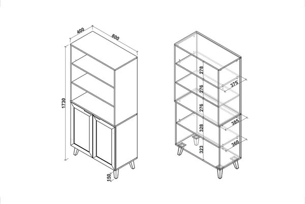 Biblioteca BORNEO, stejar artisan, PAL laminat, 80x40x173 cm