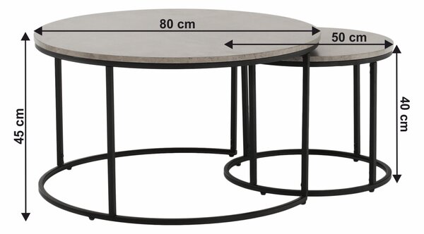 Set 2 măsuțe de cafea Ilak (beton + negru). 1016583