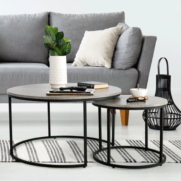 Set 2 măsuțe de cafea Ilak (beton + negru). 1016583