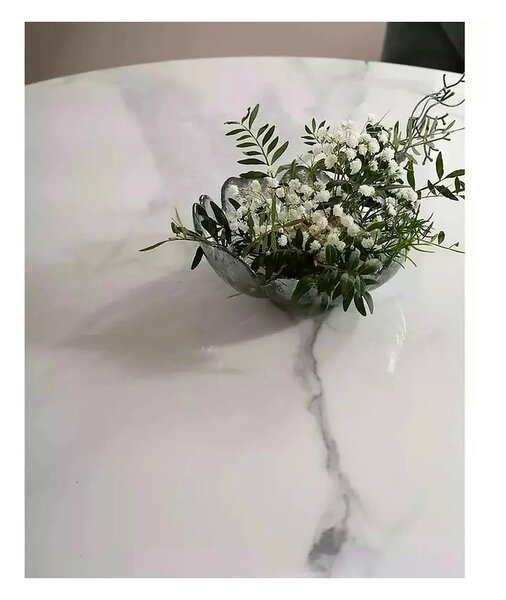 Masa ESPERO, alb cu efect de marmura/alb, ceramica/metal, 90x90x75 cm