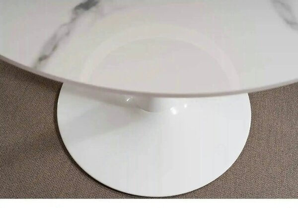 Masa ESPERO, alb cu efect de marmura/alb, ceramica/metal, 90x90x75 cm