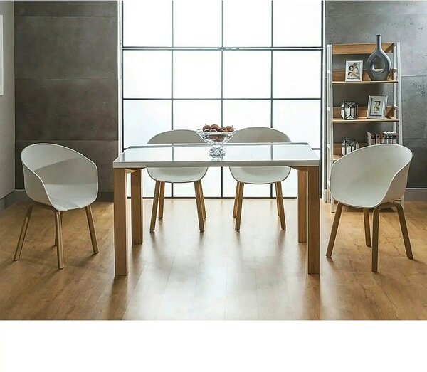 Scaun EGO, alb/stejar, plastic/metal, 56x42x80 cm