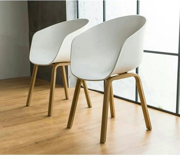 Scaun EGO, alb/stejar, plastic/metal, 56x42x80 cm