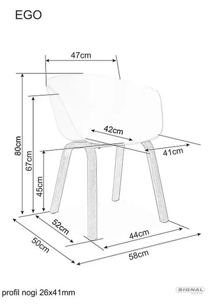 Scaun EGO, alb/stejar, plastic/metal, 56x42x80 cm