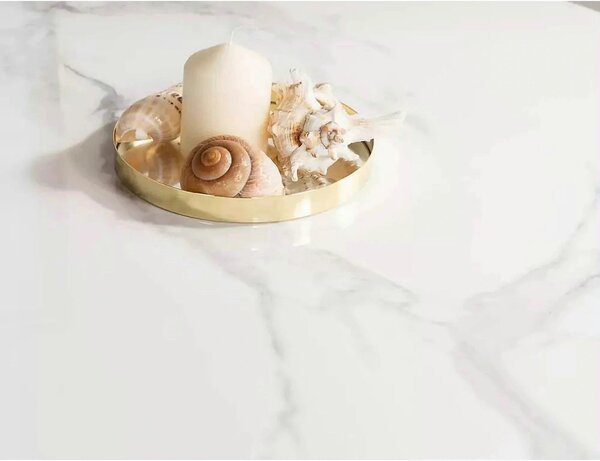 Masa ESPERO, alb cu efect de marmura/alb, ceramica/metal, 90x90x75 cm