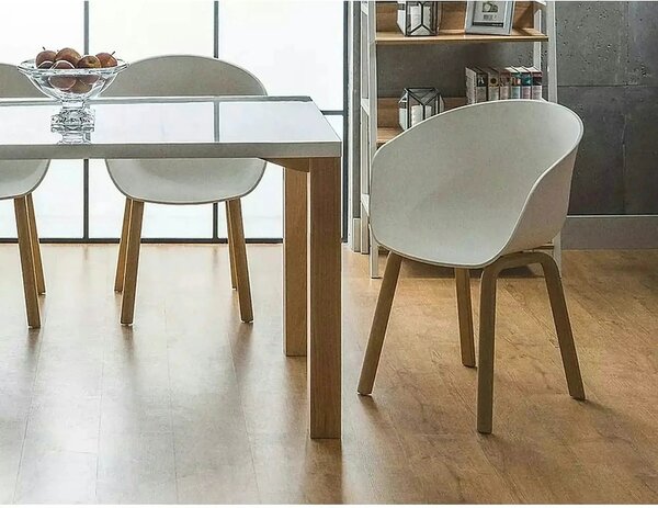 Scaun EGO, alb/stejar, plastic/metal, 56x42x80 cm