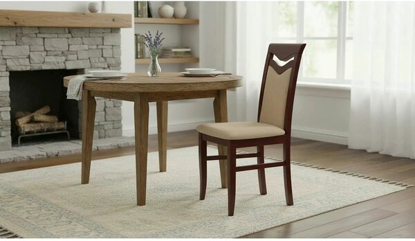 Scaun tapitat CITRONE, bej/nuc, stofa clasica/lemn, 44x43x96 cm