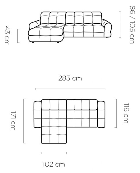 Coltar extensibil confortabil TOLLO MINI, sezlong dreapta, stofa catif