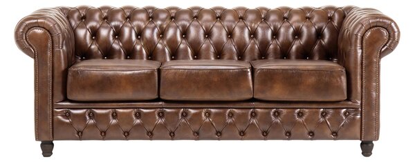 Canapea Chesterfield Fleming din piele DarkBrown / 205 cm