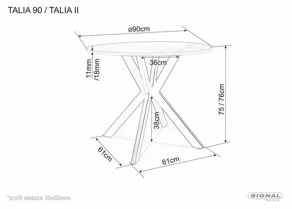 Masa TALIA II, nuc/negru mat, 90x90x76 cm