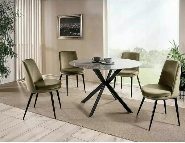 Masa rotunda TALIA, gri cu efect de marmura/negru mat, ceramica/metal