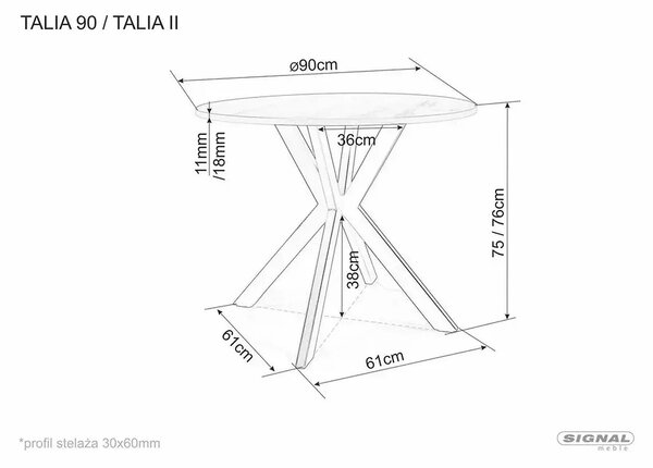 Masa TALIA II, stejar/negru mat, 90x90x76 cm