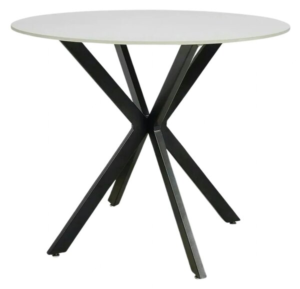 Masa TALIA, alb cu efect de marmura/negru mat, ceramica/metal, 90x90x7