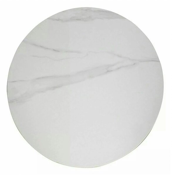 Masa TALIA, alb cu efect de marmura/negru mat, ceramica/metal, 90x90x7