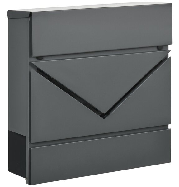 HOMCOM Cutie Postala din Otel Zincat cu Suport Ziare si 2 Chei de Securitate incluse, 37x10.5x37 cm, Gri | Aosom Romania