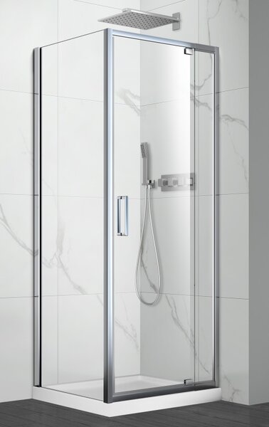 Cabină de duș pătrată Fluminia, Anda 80 x 80 h200, cu ușă pivotantă, crom