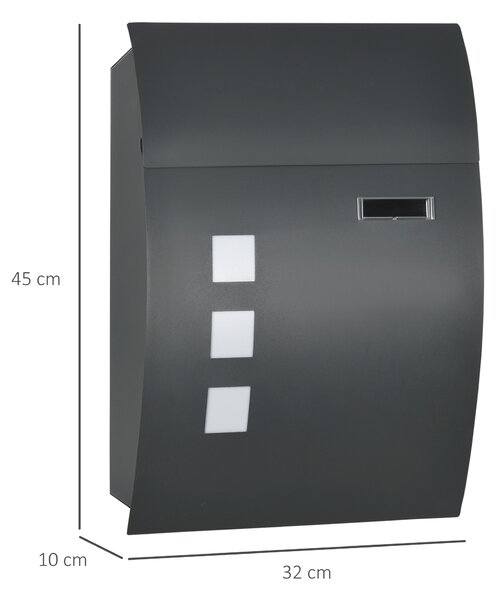 HOMCOM Cutie Postala Curbata din Otel Zincat cu 3 Fante si 2 Chei de Securitate incluse, 45x10x32 cm, Gri | Aosom Romania
