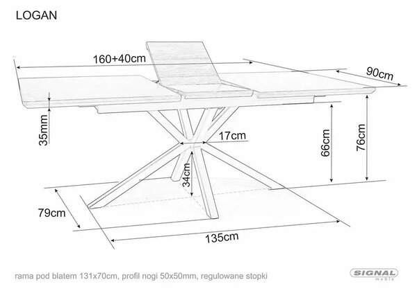 Masa extensibila LOGAN, nuc/negru mat, 160/200x90x75 cm