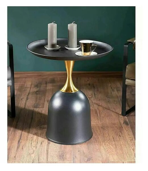 Masuta cafea LIBRA, negru/auriu, metal, 51x61 cm