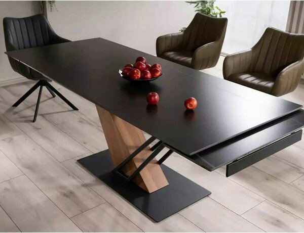 Masa extensibila moderna GENESIS, negru/stejar, 180/240x90x76 cm