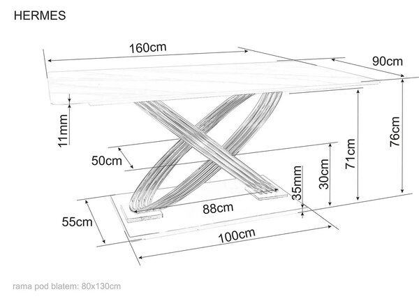 Masa dining 160 cm HERMES, alb cu efect de marmura/auriu, ceramica/met