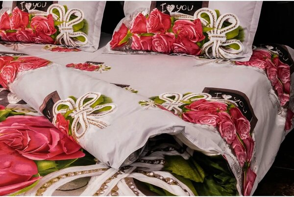Set lenjerie pat LOVE 2, bumbac/poliester, multicolor, 220x230 cm, cu