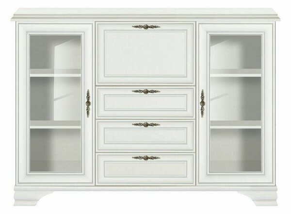 Mobilier living alb clasic IDENTO 6, format din 2 vitrine, masuta cafe